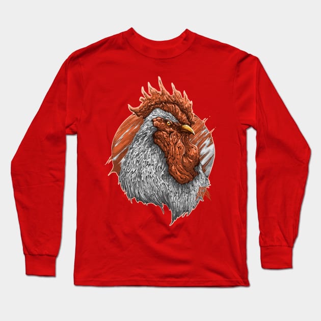 Rooster Long Sleeve T-Shirt by HDA (hand draw artwork)